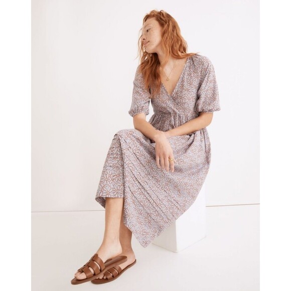 Madewell Marianna Dream-On Daisies Puff Sleeve Midi Dress in Pale Dawn sz XS/S - Picture 2 of 7
